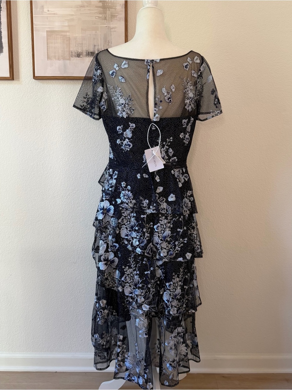 Marchesa Notte Midi Cocktail Dress in Navy Sz 12 NWT - Picture 5 of 12
